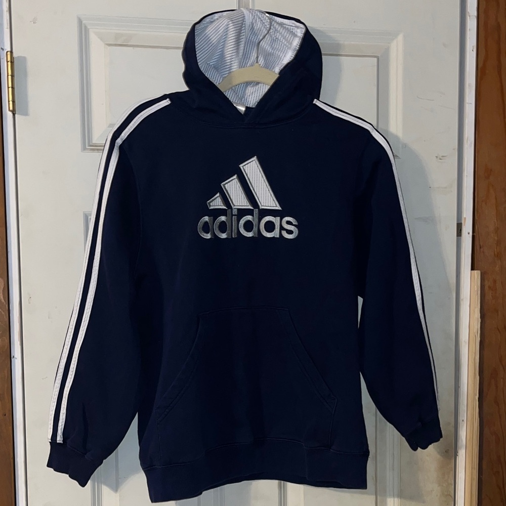 Adidas Kids Dark Blue Hoodie with White Stripes